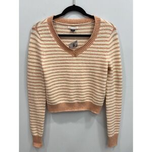 American Eagle XS Striped Cropped Sweater Peach Cream Soft Knit NWT Cozy Y2K